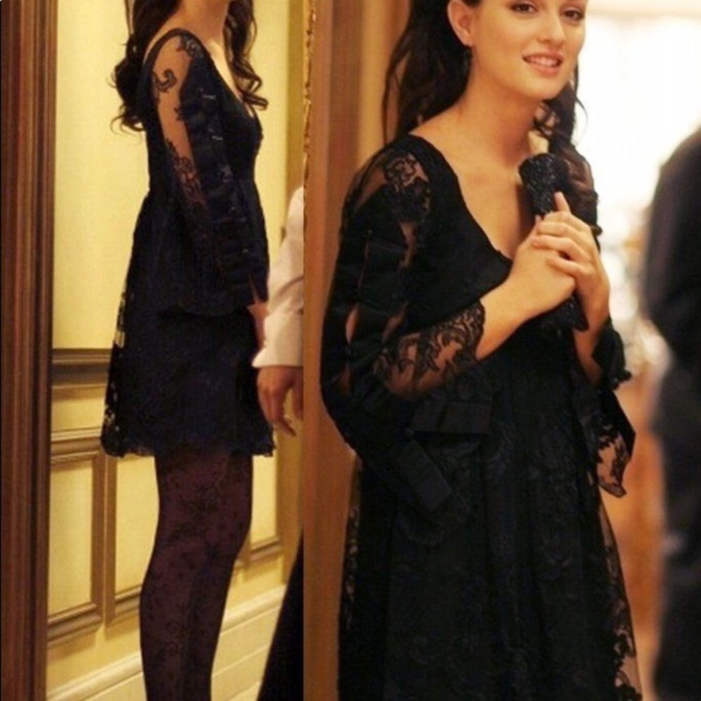 Vince Camuto Black Lace Overlay 3/4 Sleeve dress - Picture 4 of 7